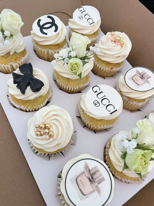 Swiss Meringue Buttercream Floral Glam-Lux Cupcakes w/ toppers and decor